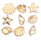 Unfinished Wooden Pieces, Wood Cutouts, Mixed Shape, Shell/Conch/Starfish, Ocean Themed Pattern, 3~4cm