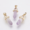 Brass Natural Amethyst Double Terminated Pointed Pendants, Bullet, Golden, 17~20x7x6.5mm, Hole: 2x4mm