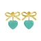 Bowknot 304 Stainless Steel Studs Earrings, Heart Enamel Dangle Earrings for Women, Cadet Blue, 22x19mm