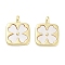 Brass Pave Natural Shell Square Pendants, Flower Charms, Real 18K Gold Plated, 15.5x12x2mm, Hole: 3x1.5mm