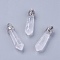 Natural Quartz Crystal Pointed Pendants, Rock Crystal Pendants, with Alloy Findings, Bullet, Platinum, Cadmium Free & Lead Free, 33~40x8~9mm, Hole: 3x4mm