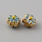 Light Gold Tone Alloy Enamel Beads, Flower, Deep Sky Blue, 7x6.5x5mm, Hole: 1mm