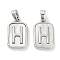 Brass Pave Natural Shell Rectangle Pendants, Letter H Charms, Platinum, 16x10.5x2mm, Hole: 4.5x2mm