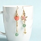 Natural Green Aventurine Dangle Earrings, Alloy Enamel Starfish & Shell Asymmetrical Earrings for Women, 75x8mm