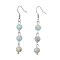 Round Synthetic Aqua Terra Jasper Dangle Earrings, Brass Jewely for Women, 50x6mm