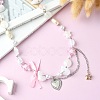 Alloy Heart Pendant Necklace with Bowknot NJEW-FZ00008-2