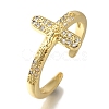 Rack Plating Crucifix Cross Brass Clear Cubic Zirconia Open Cuff Rings RJEW-S411-06G-1