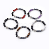 Natural Mixed Gemstone and Black Agate(Dyed) Stretch Bracelets BJEW-JB04006-1