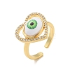 Cubic Zirconia Heart with Evil Eye Open Cuff Ring with Acrylic RJEW-B042-05G-4