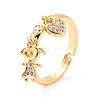 Girl and Heart Cubic Zirconia Charm Adjustable Ring RJEW-C024-07G-3