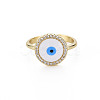 Flat Round with Evil Eye Enamel Lucky Cuff Ring RJEW-N035-084-NF-2