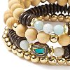 4Pcs 4 Style Natural Flower Amazonite & Synthetic Hematite & Wood Stretch Bracelets Set with Indonesia Beaded BJEW-JB08360-5