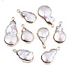 Electroplate Natural Baroque Pearl Keshi Pearl Pendants PEAR-Q008-22G-2