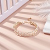 Shell Pearl Beaded Open Cuff Bangle with Flower BJEW-TA00118-2