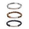 Round Natural Tiger Eye & Hawk's Eye Beads Stretch Bracelets Set BJEW-JB07151-1