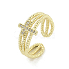 Brass Micro Pave Cubic Zirconia Open Cuff Rings RJEW-H225-04G-1