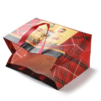 Christmas Theme Tartan Non-woven Fabric Gift Tote Bags with Handle ABAG-G017-01A-1