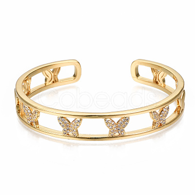 Brass Micro Pave Clear Cubic Zirconia Cuff Bangles BJEW-N302-001-NF-1