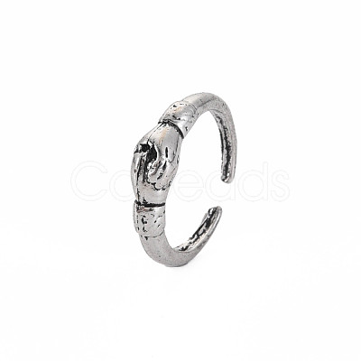 Handshake Alloy Open Cuff Ring for Women RJEW-N029-105-1