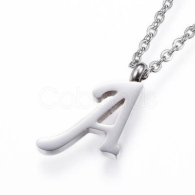 Non-Tarnish 304 Stainless Steel Initial Pendant Necklaces NJEW-P151-A-P-1