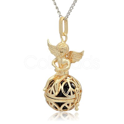 Golden Tone Brass Hollow Round Cage Pendants KK-J238-06G-1