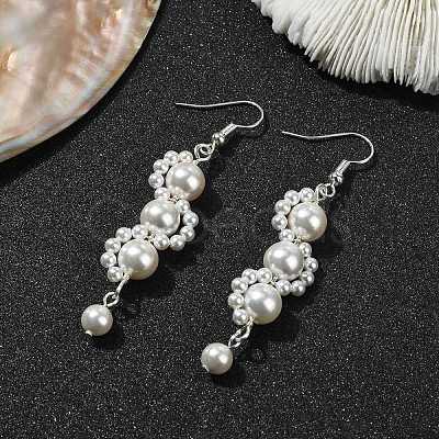 Shell Pearl Beaded Dangle Stud Earrings EJEW-TA00341-1