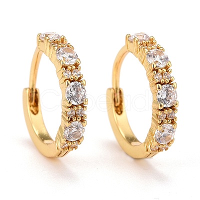 Real 18K Gold Plated Brass Cubic Zirconia Huggie Hoop Earrings EJEW-C012-08C-1