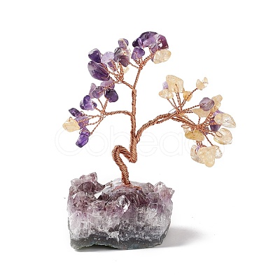 Natural Yellow Quartz & Amethyst Tree Display Decoration DJEW-G027-05RG-04-1