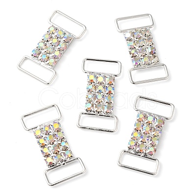 (Defective Closeout Sale: Uneven Back Plating) Brass Micro Pave Crystal AB Rhinestone Rectangle Connector Charms FIND-XCP0003-06-1