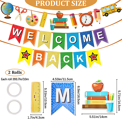 CRASPIRE 2 Sets 2 Styles Welcome Come Back & School Supplies Paper Banners DIY-CP0009-68-1