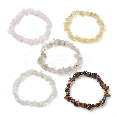 12 Constellation Natural Mixed Gemstone Chip Beaded Stretch Bracelets Sets for Women Men BJEW-JB10264-07-1