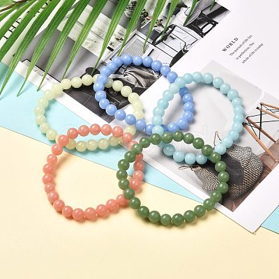 Noctilucent Stone/Synthetic Luminous Stone Beads Stretch Bracelets BJEW-JB06619-1