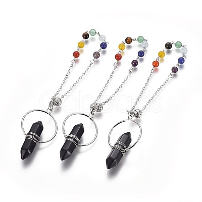 Chakra Natural Mixed Gemstone Pointed Dowsing Pendulums BJEW-L663-01-1