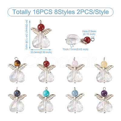 Fashewelry 16Pcs 8 Styles Natural & Synthetic Mixed Gemstone AB Color Acrylic Pendants G-FW0001-37-1