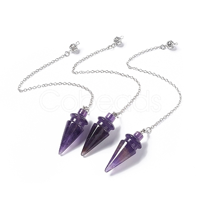 Natural Amethyst Pointed Dowsing Pendulums AJEW-B020-01P-03-1