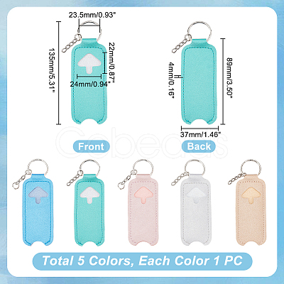 WADORN 5Pcs 5 Colors Portable PU Imitation Leather Chapstick Keychain Holder AJEW-WR0001-37-1