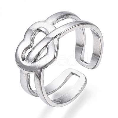 Non-Tarnish 304 Stainless Steel Heart Open Cuff Ring RJEW-N040-15-1