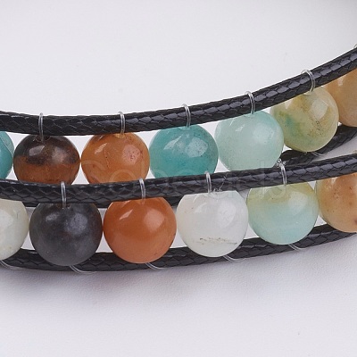 Natural Flower Amazonite Wrap Bracelet BJEW-JB03613-01-1