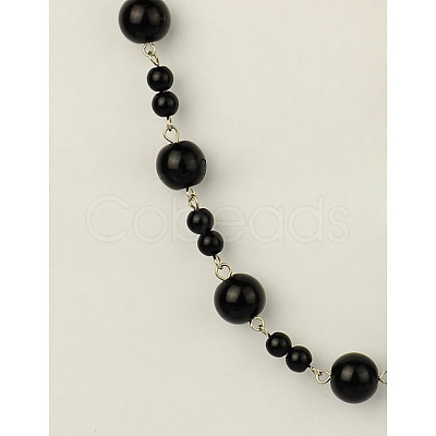 Handmade Round Glass Pearl Beads Chains for Necklaces Bracelets Making AJEW-JB00055-03-1