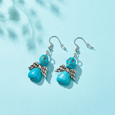 Synthetic Turquoise Skull with Wings Dangle Earrings EJEW-JE04944-04-1