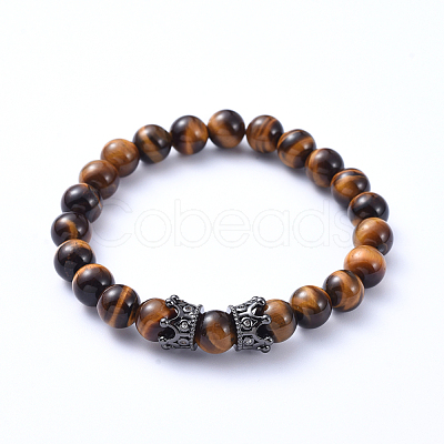 Natural Tiger Eye Stretch Beaded Bracelets BJEW-JB05175-02-1