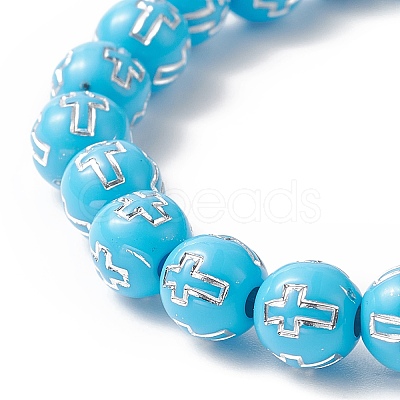 Acrylic Round with Cross Beaded Stretch Bracelet for Kids BJEW-JB09936-1