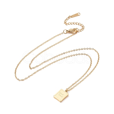 Rectangle with Word Good Luck Pendant Necklace NJEW-A004-04G-1