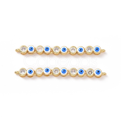 Flat Round with Evil Eye Pattern Brass Micro Pave Clear Cubic Zirconia Enamel Connector Charms KK-G435-44G-02-1