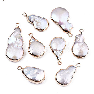 Electroplate Natural Baroque Pearl Keshi Pearl Pendants PEAR-Q008-22G-1