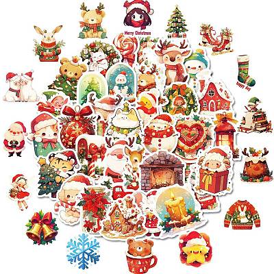 50Pcs Christmas Theme Cartoon Paper Stickers DIY-P085-08-1