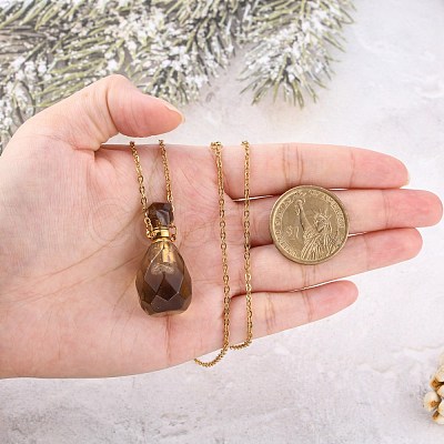 Natural Gemstone Perfume Bottle Pendant Necklaces NJEW-F251-11G-1