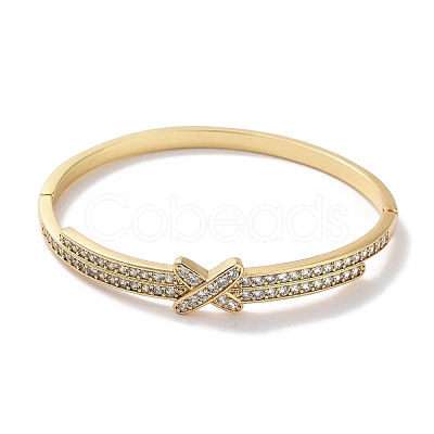 Brass Micro Pave Clear Cubic Zirconia Hinged Bangles for Women BJEW-Z061-22A-1