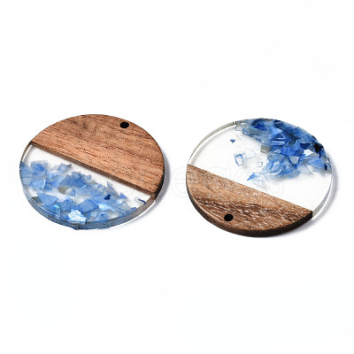 Transparent Resin & Walnut Wood Pendants X-RESI-T035-24-A02-1