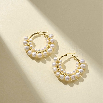 Natural Pearl Beaded Hoop Earrings EJEW-JE05168-03-1